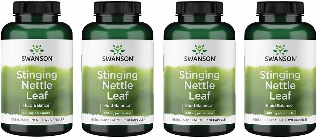 Swanson Stinging Nettle Leaf (Urtica Dioica) - Herbal supplement Fremme Urinære Tract & Respiratory Health Support - Kan støtte sund fluid balance - (120 kapsler) (4 pakke)