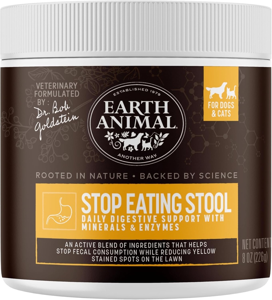 Earth Animal Apotekary Powder Supplement - Stop spise Afføring Nutritional Powder til hunde & katte - 8 oz