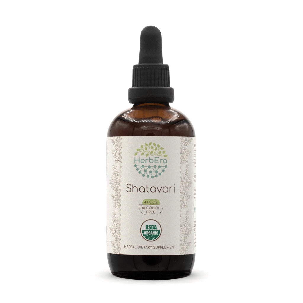 HerbEra Shatavari B120 USDA Organic Tincture MSD 124; Alkoholfri ekstrakt, Højpotens Herbal Drops MSD 124; Certificeret Organic Shatavari (Asparagus racemosus) Tørret rod (4 oz)