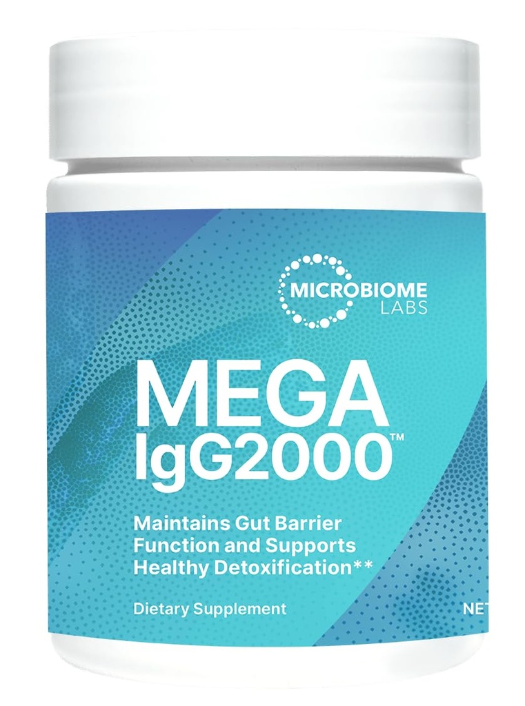 Mikrobiome Labs Mega IgG2000 Gut Health Powder for Women, Mænd & Kids 2 + - IgG Immunoglobulin Supplement for fordøjelsesstøtte - Dairy-Free Bovin Colostrum Supplement Alternativ (2.1 Ounces)