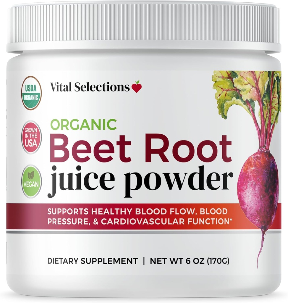 100% Organic Beet Root Juice Powder, Highest Purity and Potency, USA Grown, Superior Beet Drying Technology, Maximum Nitric Oxide Boost for Cardio Support and Athletic Performance