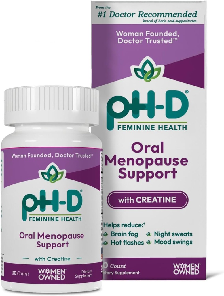 pH- D Feminin Health Support - Holistisk Menopause Support - Oral supplement med CON- CRET koncentreret Creatin, Sage, Rhodiola og Black Cohosh - 30 Greve
