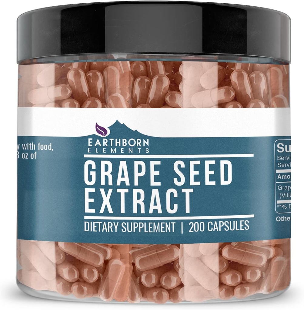 Earthborn Elements Pure Grape Seed Extract 200 Capsules, Pure & Undiluted, No Additives