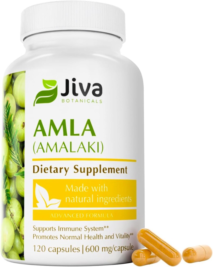 Jiva Botanicals Amla Capsules (Amalaki) - 120 Vegan Capsules - Amla Powder - Indian Gooseberry Supplement for Vitality (pakke med 120)