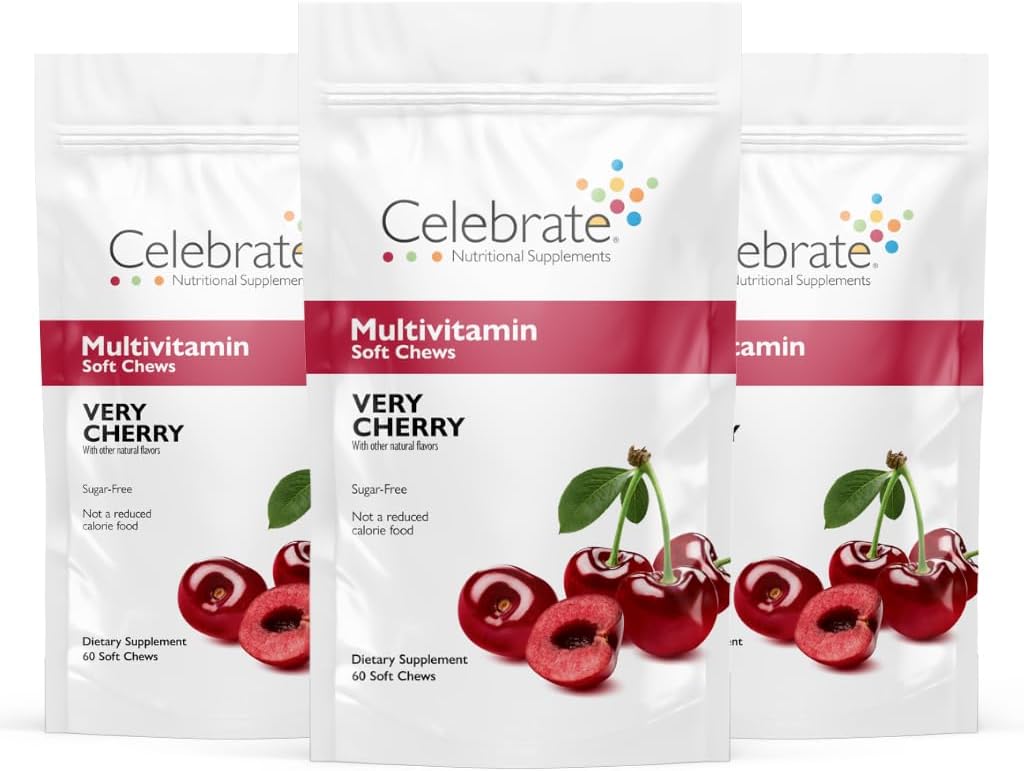 Celebrate Vitaminer Bariatric Multivitamin Soft Chews - Essential Vitaminer & Minerals, Sugar & Gluten Free - Gastric Bypass & Sleeve Gastrectomy Supplement - Cherry (180ct)