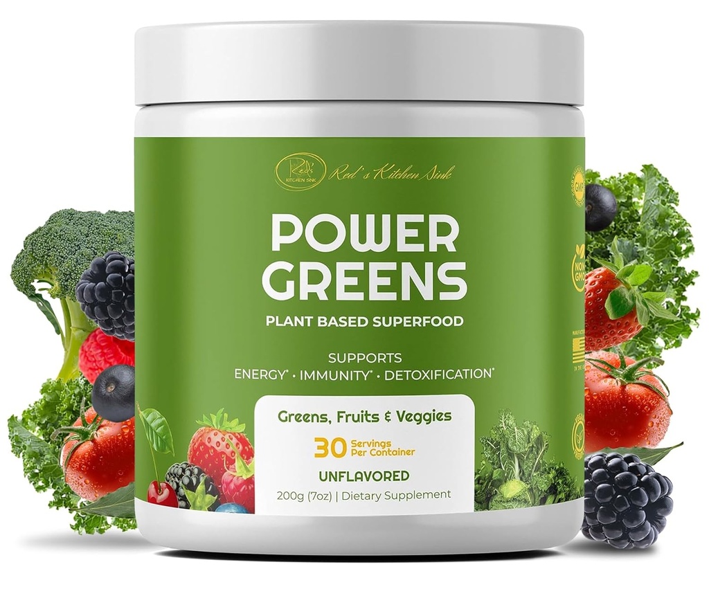 Røde køkken Sink Power Green Powder - Daily Green Superfood Powder - Frugt, Veggie, & Green Leafy Smoothie Drink Mix - Superfoods Maca Root, Spirulina, Chlorella, & Mere (200 Bedste)