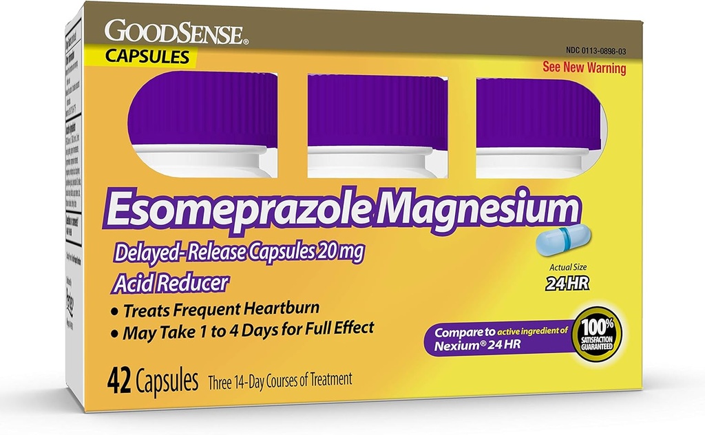 Esomeprazol Magnesium forsinket udløsning kapsler 20 mg, Proton Pump Inhibitor (PPI) til 24 timers hyppig Heartburn Behandling, 42 Tælling