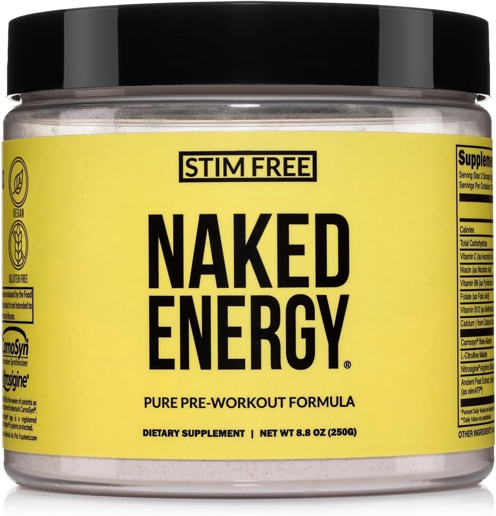 NAKED Energy – Stim Free Pre Workout Caffeine Free, for Men and Women, Vegan Friendly, No Artificial Sweeteners, Colors or Flavors – 50 Servings