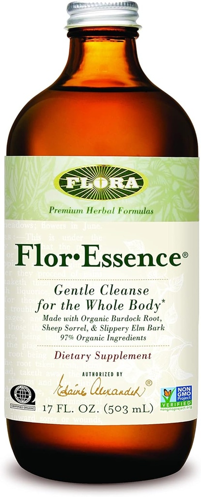 Flora Health Flor- Essence Liquid Tea Blend - Ancient 8 -Herb Formel - Natural Full Body Cleanse & Detox - Økologiske ingredienser - Pure Vegan Formel - Burdock Root, Sorrel, Slippery Elm, Kelp - 500ml