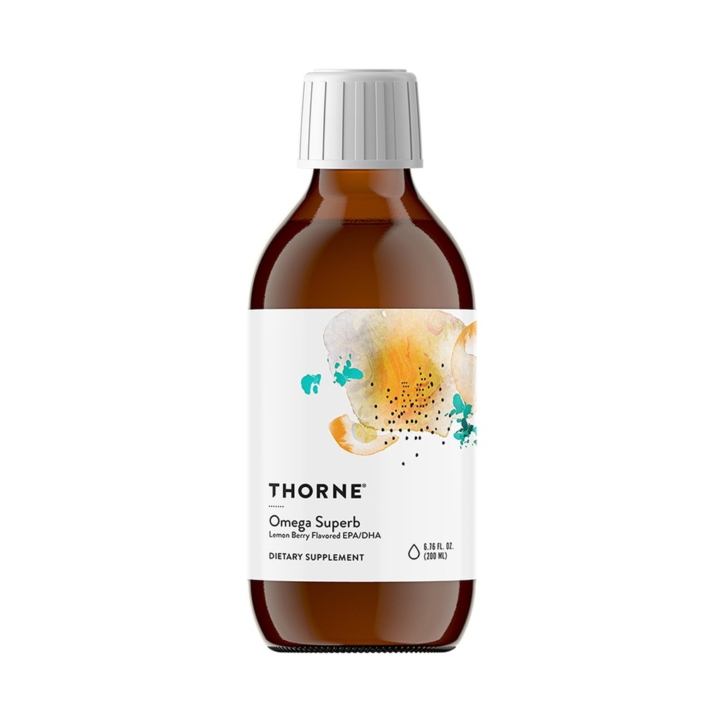 THORNE - Omega Superb - Easy Dosing Fish Oil Liquid med EPA og DHA * - Citron Berry - 6,76 Fl Oz (200 ml)