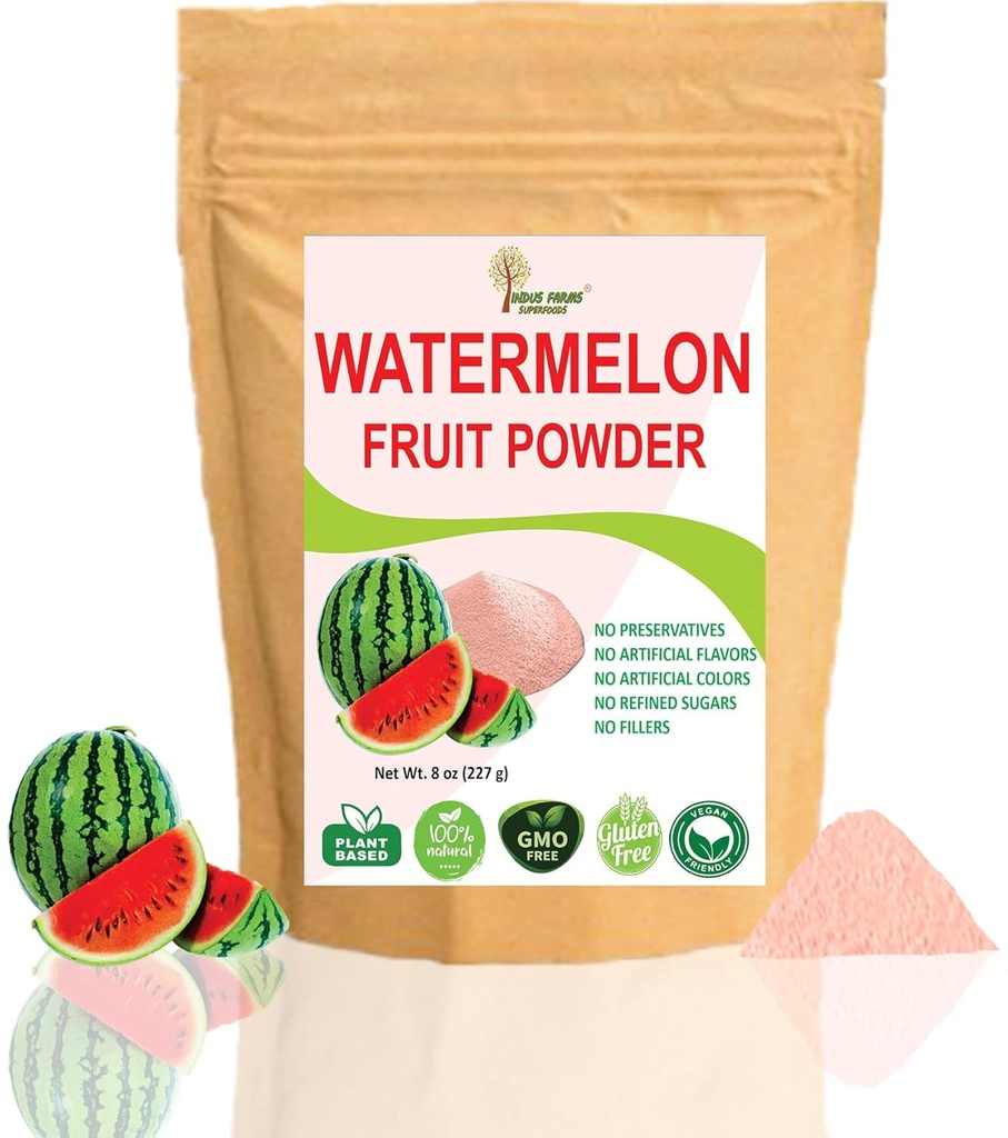 Indus Farms Superfoods All Natural Watermelon Fruit Powder, Instant Electrolytes, Pre-Workout & Post-Workout Supplement, Beverage Enhancer, Marinades, Sauces, Salads, Face Masks, GMO-Free, 8 oz