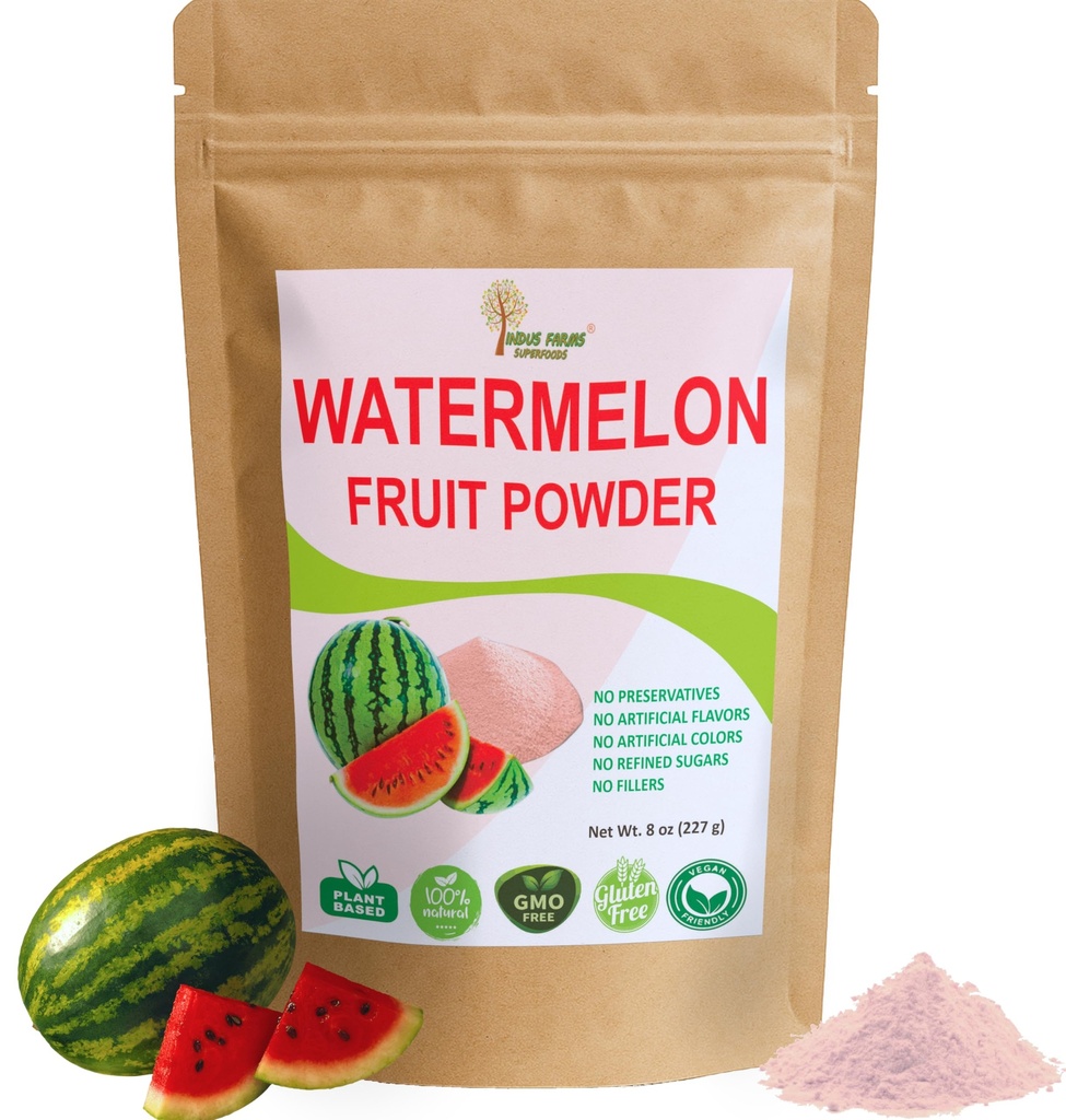 Indus Farms Superfoods Alle naturlige Watermelon Fruit Powder, Instant Electrolytes, Pre- Workout & Post- Workout Supplement, Beverage Enhancer, Marinades, Sauces, Salater, Ansigtsmaske, GMO- Free, 8 oz