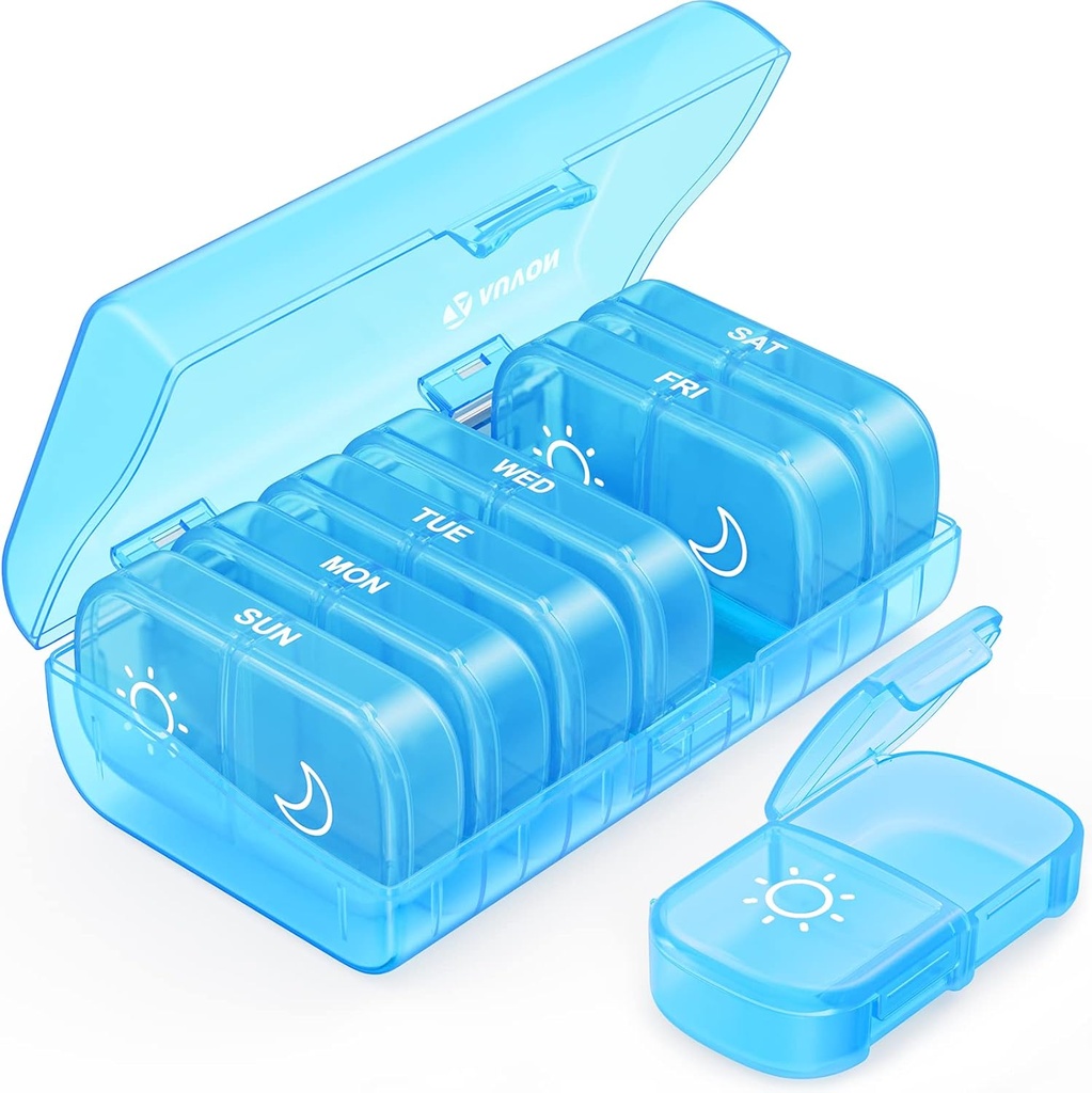 AUVON XL Ugentlig Pill Organizer 2 gange om dagen, Pill Box 7 Dag med One- Side store åbninger for nem at bruge, Blå AM PM Pill sag for Medicin, Vitaminer, Fiskeolier, Kosttilskud