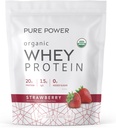 Dr. Mercola Pure Power Organic Whey Protein - 20 g Protein - Understøtter muskelvækst & energi - Græs- Fed Whey koncentrat - 15 Servere (20.60 oz) - Jordbær