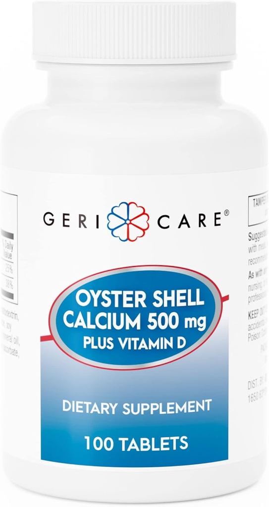 GeriCare Oyster Shell Calcium 500mg + D-vitamin, knoglerelateret medicin, kosttilskud tabletter, 100 greve (pakning med 1)