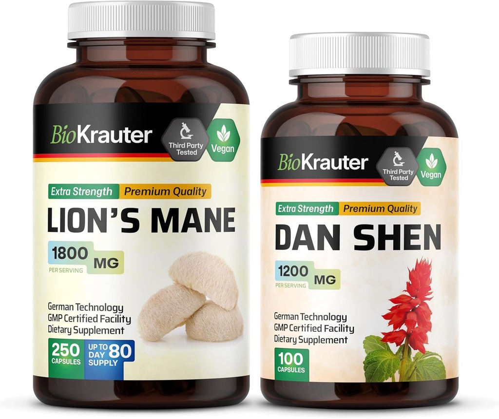 BIO KRAUTER Lions Mane 250 Kapsler & Dan Shen 100 Kapsler