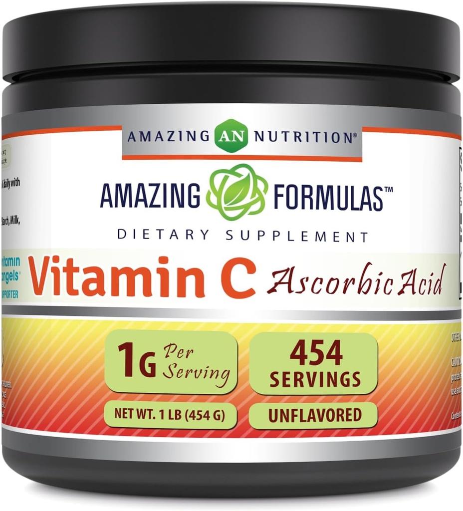 Amazing Formulas C-vitamin Powder Supplemented 124; Unflavored Ascorbic Acid 1 Gram per Servering Budd124; 454 Servere per Container Budding124; Non- GMO Budding124; Gluten- Free Budding124; Lavet i USA