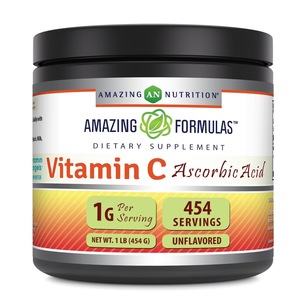 Amazing Formulas C-vitamin Powder Supplemented 124; Unflavored Ascorbic Acid 1 Gram per Servering Budd124; 454 Servere per Container Budding124; Non- GMO Budding124; Gluten- Free Budding124; Lavet i USA