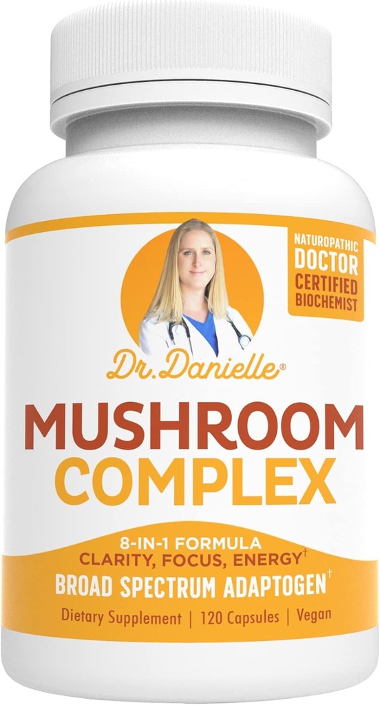 Bedste Organic Mushroom Complex - Immunassist Support - Lions Mane, Cordyceps og Reishi - Adaptogen Supplement - Wellness, Stress Relief, Memory & Cognitive Support, Dr. Danielle - 120 Veggie Caps