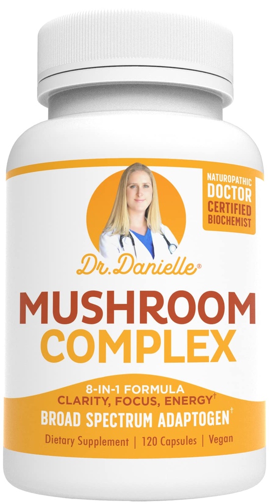 Bedste Organic Mushroom Complex - Immunassist Support - Lions Mane, Cordyceps og Reishi - Adaptogen Supplement - Wellness, Stress Relief, Memory & Cognitive Support, Dr. Danielle - 120 Veggie Caps
