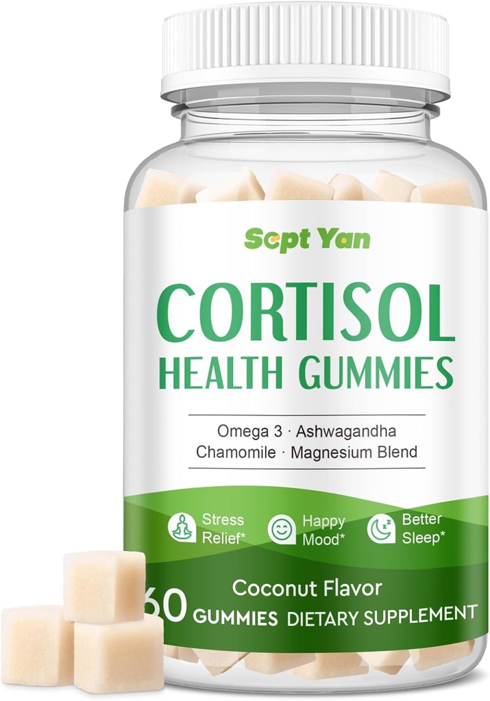 Cortisol Kosttilskud til kvinder og mænd Gummies med Phosphatidylserin, Magnesium, Ashwagandha, Vitaminer, Cortisol Detox Rolig Gummies for Sleep Relaxation Stress Relief, Sugar- Free, 30 Day Vegan Supply