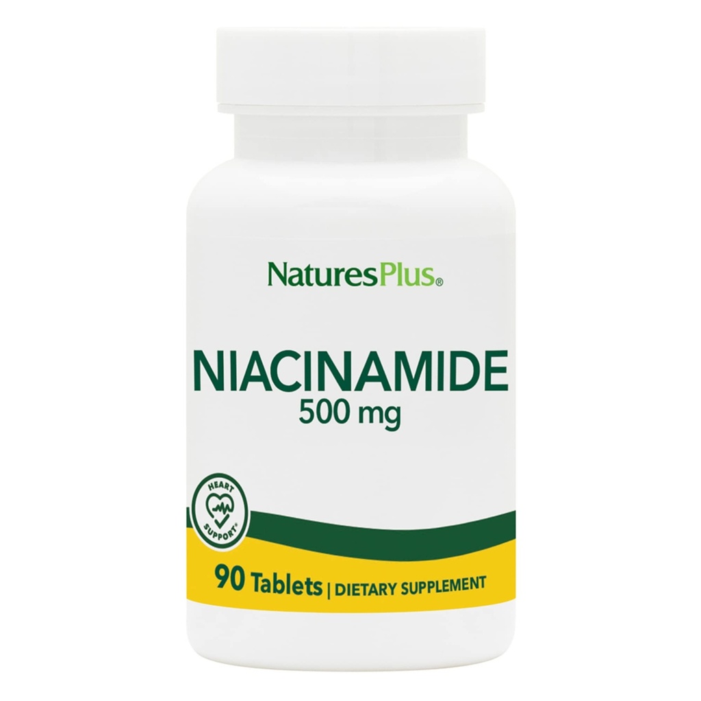 NaturePlus Niacinamid - 500 mg, 90 tabletter - High Potency Vitamin B3 tillæg - Vegetarisk, Gluten Free - 90 Servere