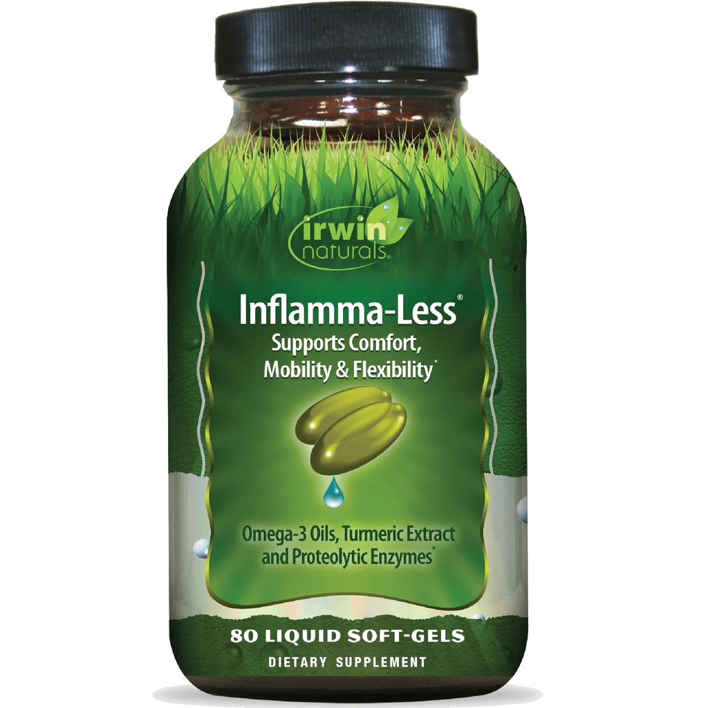 Irwin Naturals Inflamma-Less - Turmeric Extract & Omega-3 Fish Oil - Joint Supplements for Men & Women - Supports Mobility & Comfort - Promotes Healthy Inflammatory Response – 80 Liquid Soft-Gels