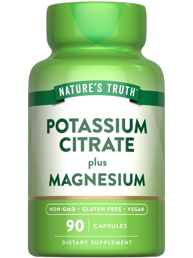 Nature 's Truth Kalium Magnesium Citrat Kapsler 124; 90 Greve 124; Vegan, Non- GMO & Gluten Free Supplement