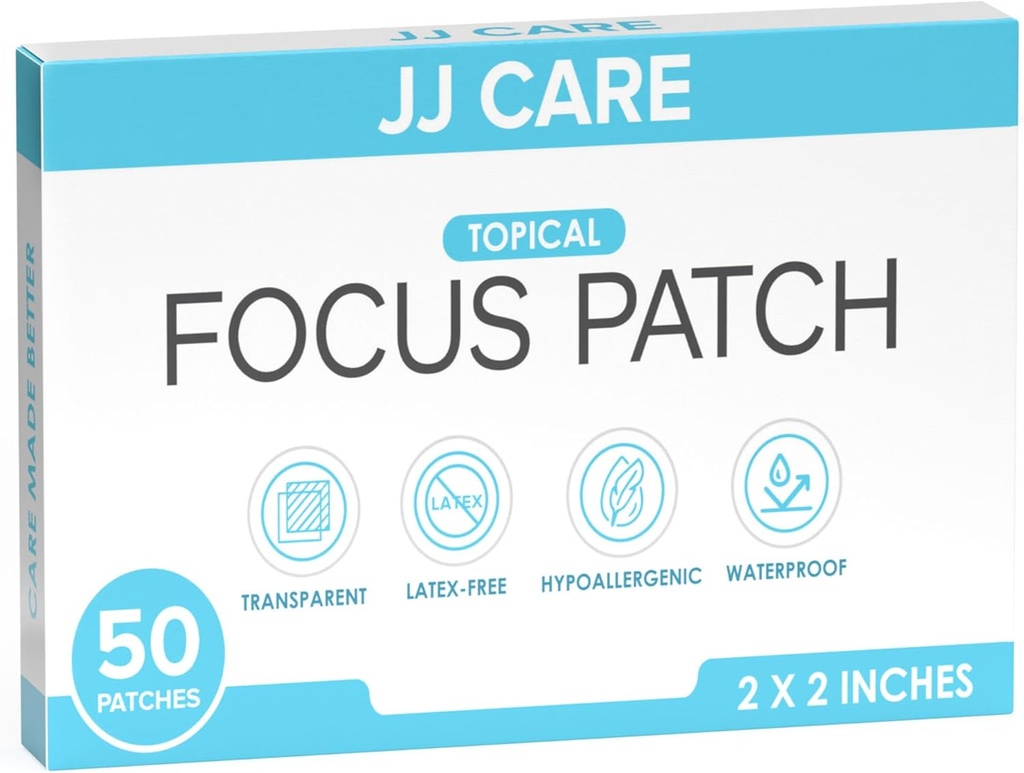 JJ CARE Focus Patch - Pakke med 50 All- Natural Focus Plus Patches for voksne, Support Koncentration, Fokus og Memory Measures 124; 50 dages levering af Brain Patch