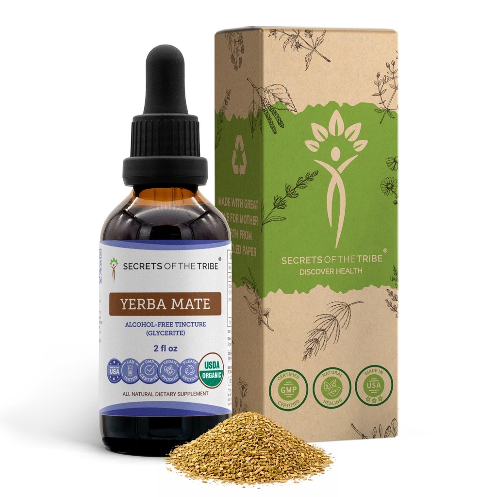Secrets of the Tribe Yerba Mate USDA Organic Tincture against 124; Alcohol- Free Extract, High- Potency Herbal Drops against 124; Lavet af 100% Certificeret Organic Yerba Mate (Ilex paraguariensis) Tørret Leaf (2 fl oz)