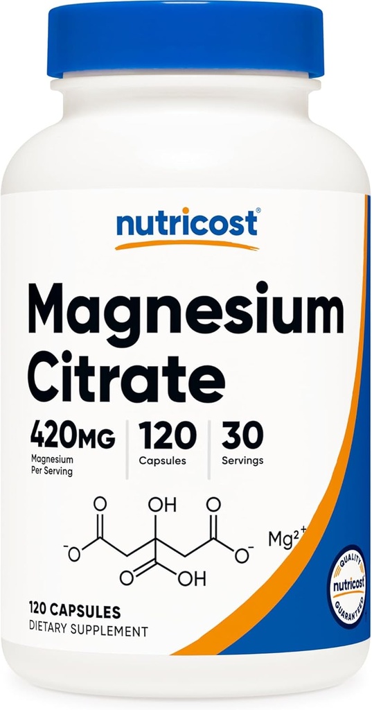 Nutricost Magnesium Citrate 420mg, 120 Veggie Kapsler - 30 Servere, Gluten Free, Non- GMO supplement