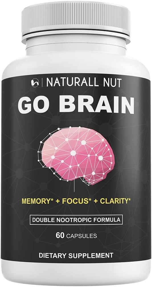 Go Brain Double Nootrop Formel, Brain Kosttilskud til hukommelse og fokus vitaminer, Ginkgo Biloba, Dmae supplement, Bacopa Monnieri supplement, Memory Vitamin Brain for kvinder og mænd