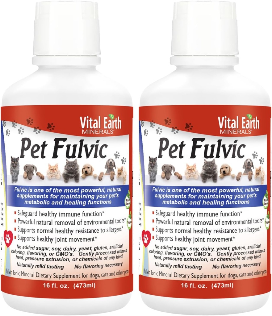 Vital Earth Minerals Pet Fulvic - Hund Allergy Relief, fælles støtte Supplement 16 oz (pakke af 2)