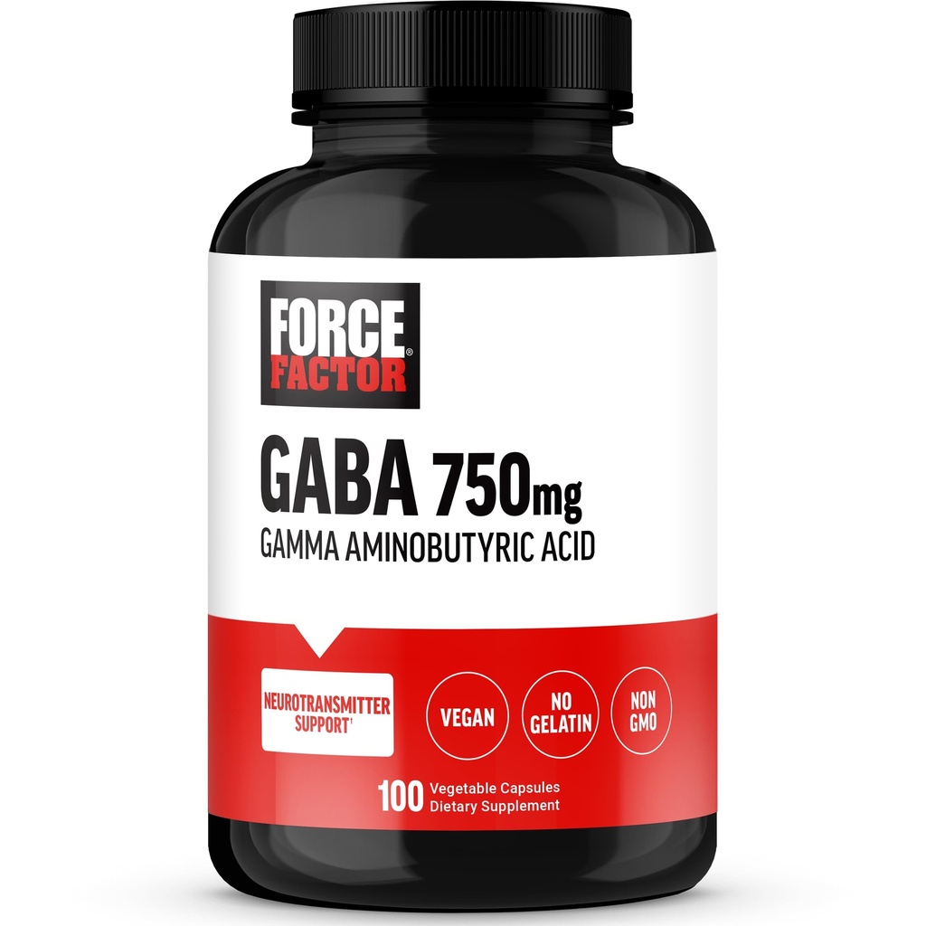 Force Factor GABA 750mg kapsler, GABA supplement til støtte rolig, afslapning, søvn, & fokus, Neurotransmitter Support, Vegan, Non- GMO, 100 GABA kapsler