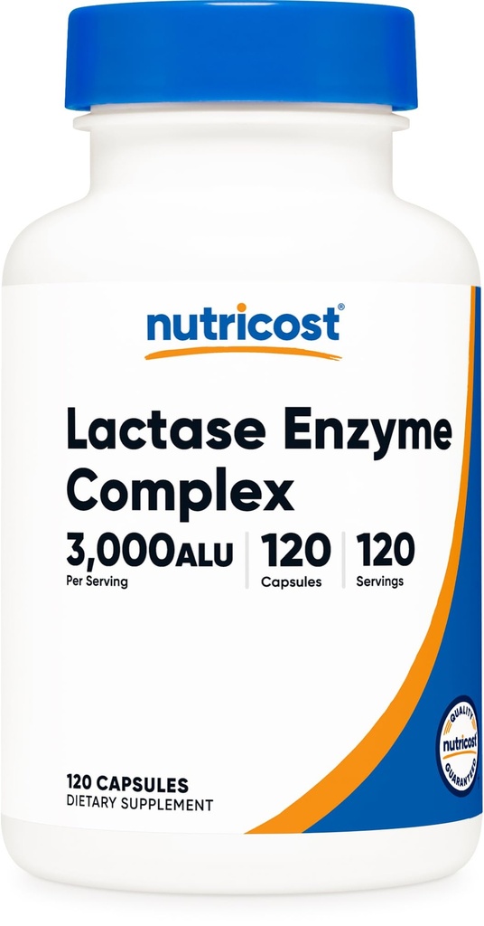 Nutricost Lactase Enzyme Complex 3.000 FCC ALU, 120 Vegetariske kapsler - Non- GMO, Gluten Free, 120 Servere