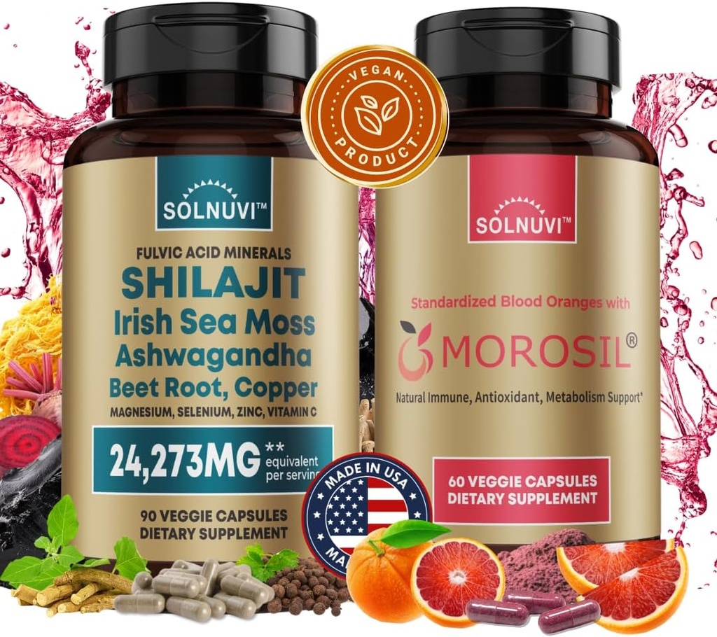 Ultimate Antioxidant Bundle - Shilajit Pure Himalayan Organic & Morosil - Fulvic Acid Trace Minerals, Irish Sea Moss, Ashwagandha, kobber, Beet Root - Non-GMO, Gluten- Free, Vegan Supplement
