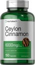 Horbäach Ceylon Cinnamon Capsules | 6000 mg | 150 Count | Non-GMO & Gluten Free Supplement