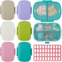 6 Pack Travel Pill Organizer 8 Compartments Portable Pill Case med etiket lille Pill Container til Pocket Purse Medicin Storage Dispenser Vandtæt Vitamin Holder Pill supplement sag
