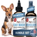 PetSilver - Sår & Skin Spray (4 fl oz) og Ear Wash (8 fl oz) med Patenteret Chelated Sølv - Sår Care, Hot Spot, & Itch Relief Spray - Øre renere og behandling for katte og hunde - Made in USA