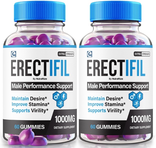 (2 Pack) Erecfil Gummies, Erecfil 1000 MG Gummies, All- Natural Formel Support for Mænd, Premium Mand Supplement for total sundhed og Peak Performance, Erectifil Gomitas Anmeldelser (120 Gummies)