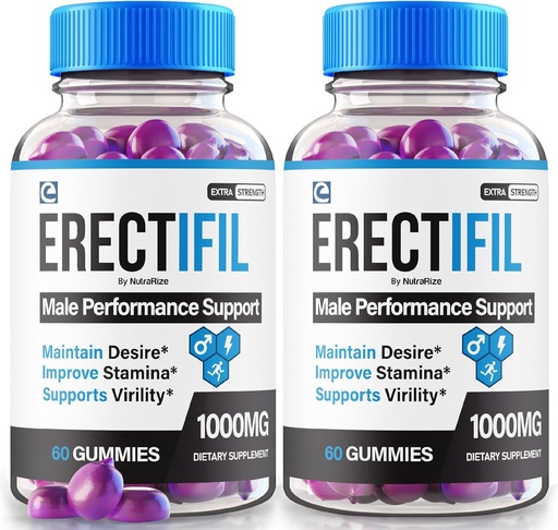 (2 Pack) Erecfil Gummies, Erecfil 1000 MG Gummies, All- Natural Formel Support for Mænd, Premium Mand Supplement for total sundhed og Peak Performance, Erectifil Gomitas Anmeldelser (120 Gummies)