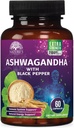 Ashwagandha Kosttilskud 2100mg - Extra Strength Ashwagandha Powder & Root Extract med sort peber til Max Absorption, Urteantioxidant Kosttilskud til kvinder & mænd, Vegan, Non- GMO - 60 Kapsler