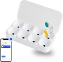 DEFI Smart Pillbox, Stor, 8 Slots, Pill Organizer, Bærbar, Bluetooth, Let at bruge, selvpleje, med Alarm, Lyd & Lys, Daglig, Compact Medicine Holder for Vitaminer, Kosttilskud, Gratis Reminder app.