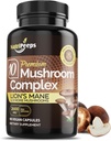 Organic Mushroom Supplement - Top 10 Mushrooms Blend med Cordyceps, Reishi, Maitake, Shiitake, Lions Mane & mere; Nootropics Brain Focus Support