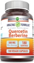 Amazing Formulas Quercetin Berberine - 250mg Berberine og 250mg Quercetin, 180 Veggie Kapsler Supplement 124; Non- Gluten Free Memories 124; Lavet i USA; Ideel til vegetarer