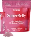 Blume New SuperBelly Gut Sundhed og On- The- Go Hydration Packets, Sugar- Free, med Prebiotics, Probiotics, Apple Cider Vincipes, C-vitamin og elektrolyter, Jordbær Hibiscus, 15 sticks