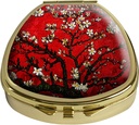 Pill Box Cherry Blossoming Pill Case Pocket Purse Portable Travel Tablet Holder Organizer Glass Cover Decorative Fan Shap