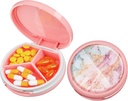 Serfeymi Small Pill Box - 3 Compartments Portable Pill Box for Purse Pocket, Compact Mini Travel Pill Case - Suitable for Medicine, Vitamin, Fish Oil, Supplements - Pink(Marble)