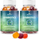 BeLive Synbiotika - Probiotisk & Prebiotic Fiber Gummies - High Strength Inulin (3g), Kostfibre tillæg, fordøjelsesstøtte til børn & voksne - Jordbær, Lemon, Blåbær Flavor 124; 2-Pack
