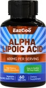 Alpha lipoinsyre tillæg, Alpha liposyre 600 mg per servering, Vegan, gluten fri, ikke-GMO ALA tillæg, 60 vegetabilske kapsler